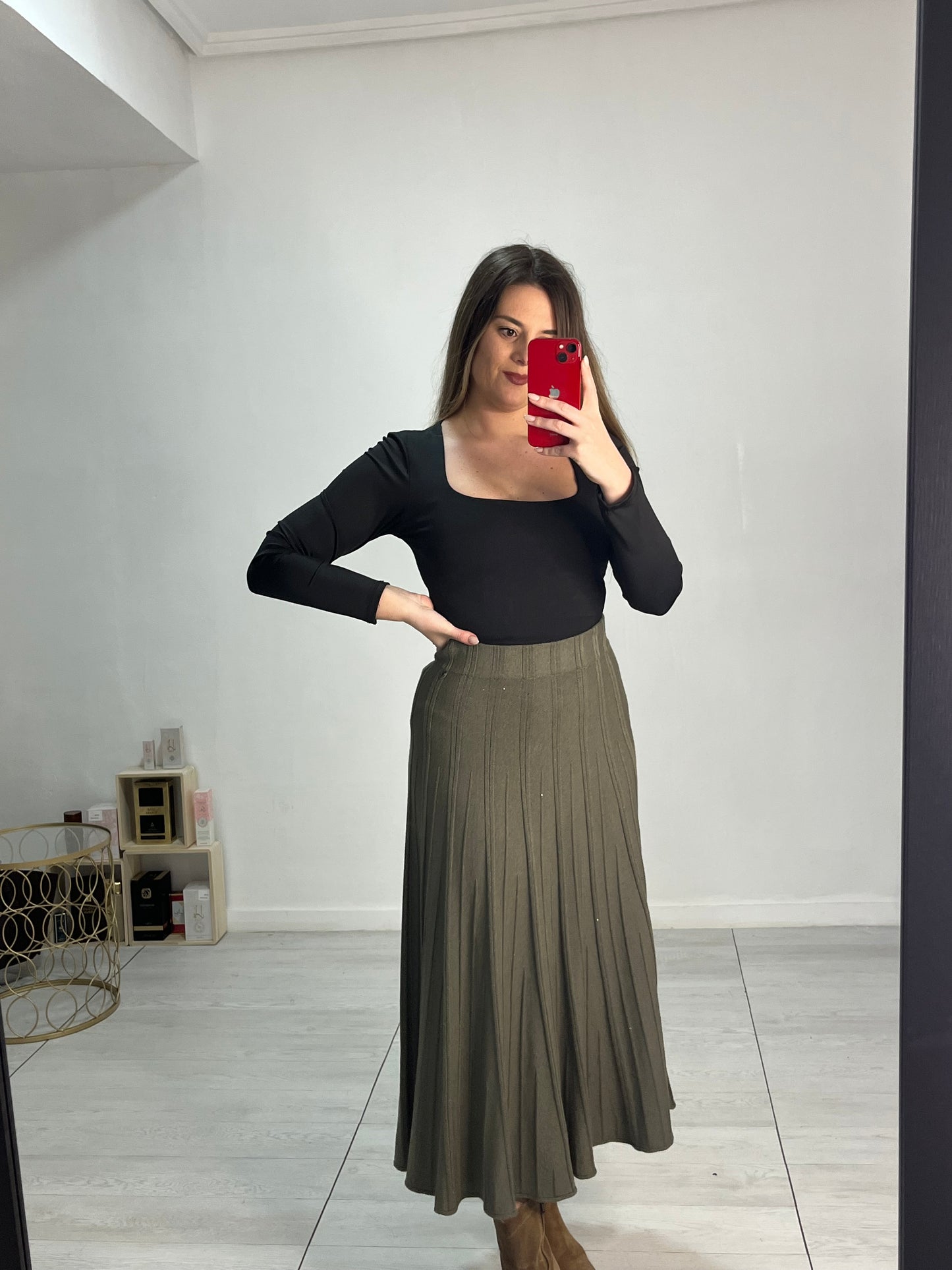 Falda verde con brillo
