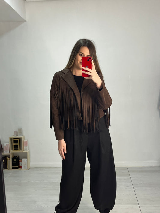 Chaqueta flecos chocolate