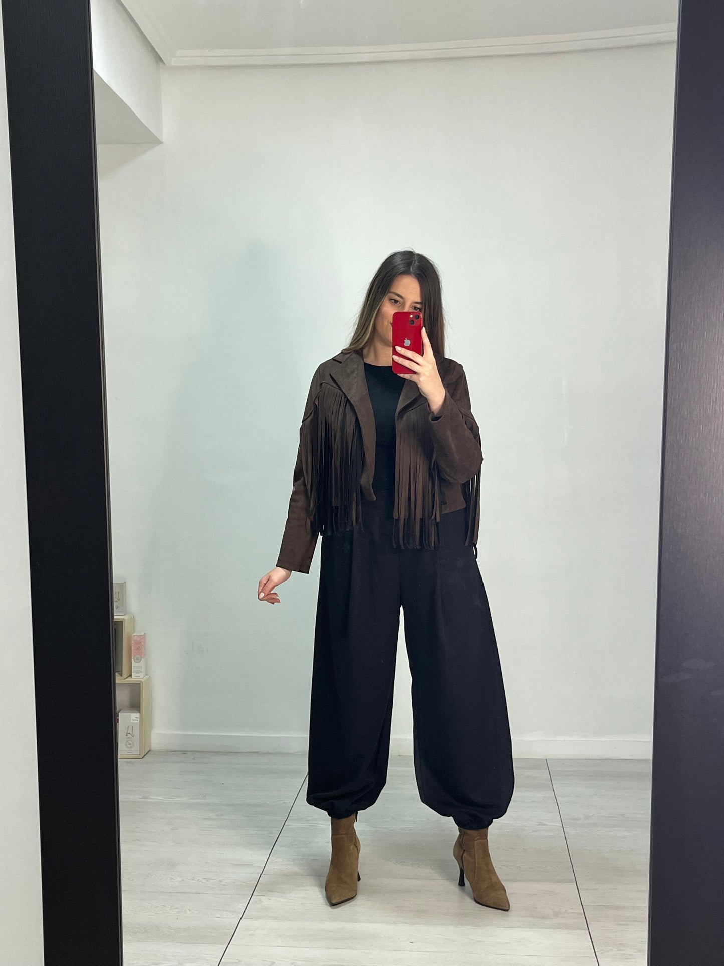 Chaqueta flecos chocolate