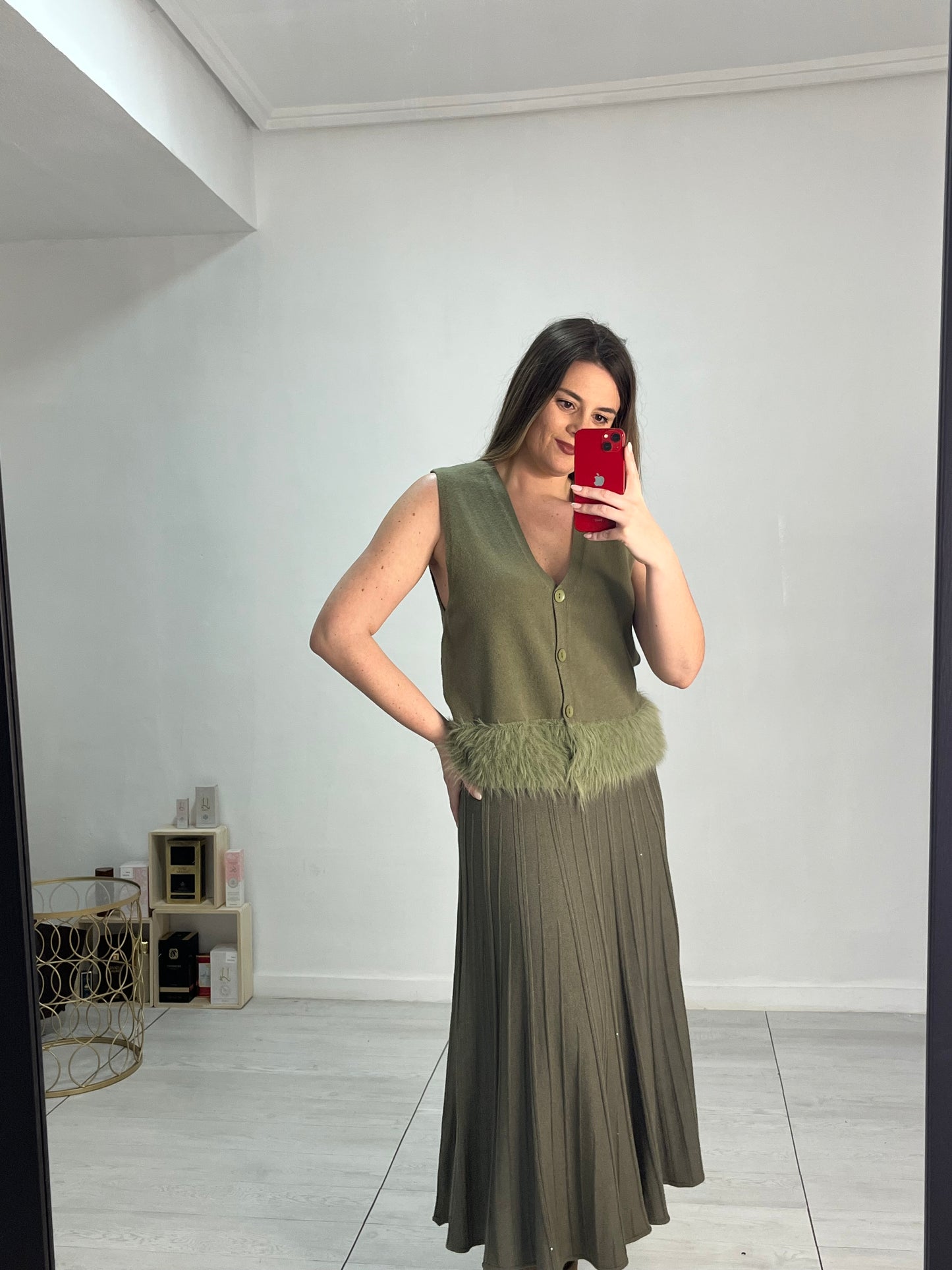 Falda verde con brillo